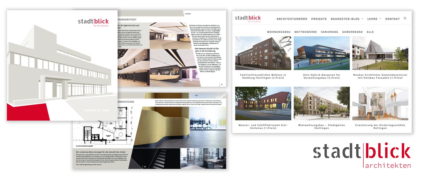 Corporate Design inklusive Logoentwurf und Webseite für Stadtblick Architekten, Hamburg