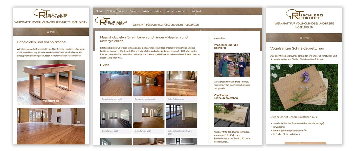 Webdesign für die Tischlerei Rieckhoff in Zusammenarbeit mit Beate Bodendorf